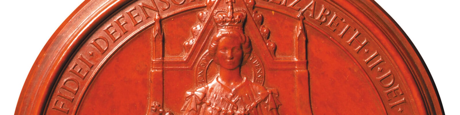 A close up image of the Great Seal of Queen Elizabeth II