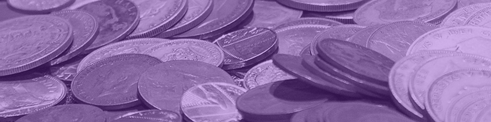 A pile of coins UK coins overlaid with purple.